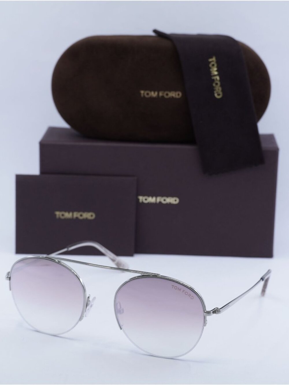 Tom Ford Finn FT0668 16Z Browline Sunglasses - Shiny Palladium\Pink Gradient